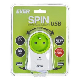 Listwa zasilająca Ever SPIN T/LZ10-SPI000/0000 (1 x UTE, 2 x USB; 16 A (3680 W); kolor biały)