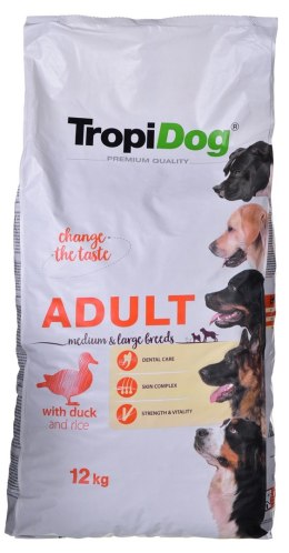 TROPIDOG Premium Adult Medium & Large Kaczka z ryżem - sucha karma dla psa - 12 kg