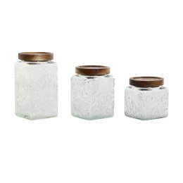 3 pojemniki masy Home ESPRIT Naturalny Szkło Drewno akacjowe 500 ml 750 ml 1 L 9,5 x 9,5 x 17,5 cm