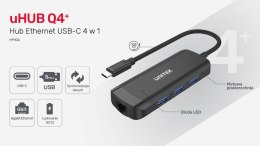 Hub USB-C Aktywny; 3x USB-A 5Gbps; RJ-45 1Gbps