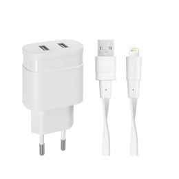 Rivacase Ładowarka Sieciowa + Lightning MFi 3,4A / 2xUSB biała