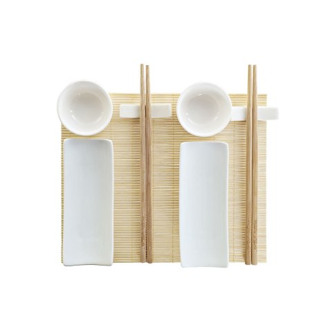 Zestaw do Sushi DKD Home Decor Bambus Kamionka Biały Naturalny Orientalny 28,5 x 19,5 x 3,3 cm (9 Części) (28,5 x 19,5 x 3,3 cm)