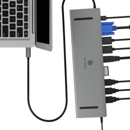 Stacja dokująca IB-DK2106-C Type-C z potrójnym wyjściem wideo, 2x High Speed HDMI typu A, 1x interfejs VGA, trzy interfejsy USB 