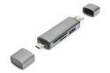 Czytnik kart 3-portowy USB Typ C/ USB 3.0 SuperSpeed SD Micro SD HQ aluminium Szary