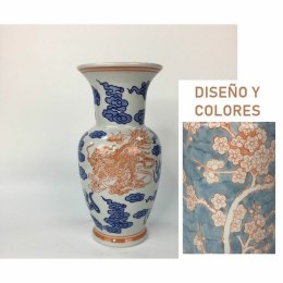 Wazon DKD Home Decor 13 x 13 x 31 cm Porcelana Niebieski Pomarańczowy Orientalny