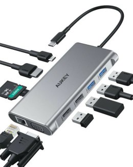 CB-C89 aluminiowy Hub USB-C | 10w1 | RJ45 Ethernet 10/100/1000Mbps | 4xUSB | HDMI 4k@30Hz | SD i microSD | USB-C Power Delivery 