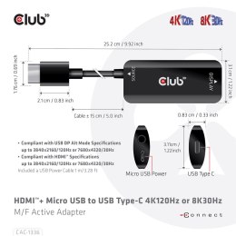 Adapter Club3D CAC-1336 HDMI™+ Micro USB to USB Type-C 4K120Hz or 8K30Hz M/F Active Adapter
