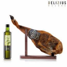 Zestaw łopatki iberyjskiej Bellota, oliwy z oliwek i stojaka na szynkę Delizius Deluxe