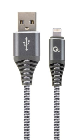 GEMBIRD KABEL PREMIUM USB 2.0 DO 8-PIN (METALOWE WTYKI,OPLOT NYLONOWY) 2M, SZARO/BIAŁY