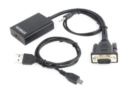 Adapter GEMBIRD A-VGA-HDMI-01 (HDMI F - D-Sub (VGA), Jack stereo 3,5 mm, USB 2.0 M; 0,15m; kolor czarny)