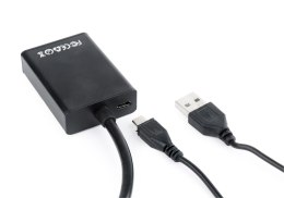 Adapter GEMBIRD A-VGA-HDMI-01 (HDMI F - D-Sub (VGA), Jack stereo 3,5 mm, USB 2.0 M; 0,15m; kolor czarny)