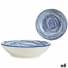Talerz głęboki Paski Porcelana Niebieski Biały 6 Sztuk (20 x 4,7 x 20 cm)