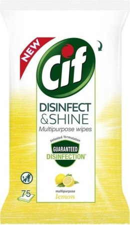 Cif Disinfect & Shine Lemon Chusteczki Czyszczące do Dezynfekcji 75 szt.