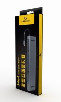 GEMBIRD MULTI ADAPTER USB TYPE-C 9W1 (HUB USB + HDMI + VGA + PD + CZYTNIK KART + LAN + AUDIO 3,5 MM) KOLOR SZARY