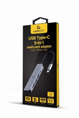 GEMBIRD MULTI ADAPTER USB TYP-C 5W1 (HUB + HDMI + PD) SREBRNY