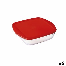 Kwadratowe pudełko na lunch z pokrywką Ô Cuisine Cook & Store Czerwony 1 L 20 x 17 x 6 cm Silikon Szkło (6 Sztuk)