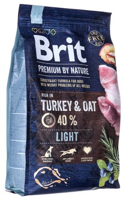 BRIT PREMIUM BY NATURE Light - sucha karma z indykiem i owsem dla psów dorosłych z nadwagą - 3 kg