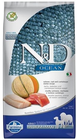 FARMINA N&D Ocean Dog Salmon, Cod, Cantaloupe, Melon Adult Medium&Maxi- sucha karma dla psa - 12 kg