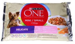 PURINA One Mini Delicate z łososiem, ryżem i marchewką - mokra karma dla psa - 4x 100g