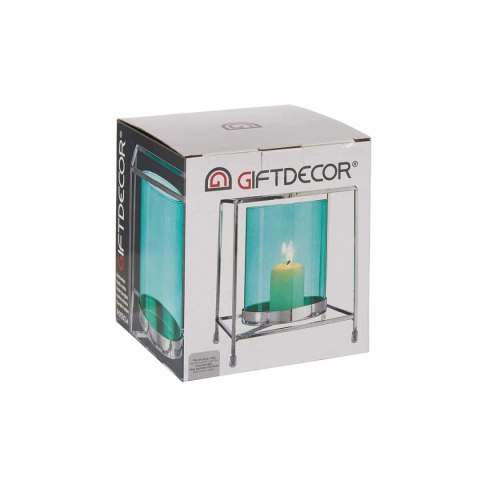 Świeczniki Gift Decor Niebieski Srebrzysty Srebro Metal Szkło 14 x 15,5 x 14 cm Kwadratowy