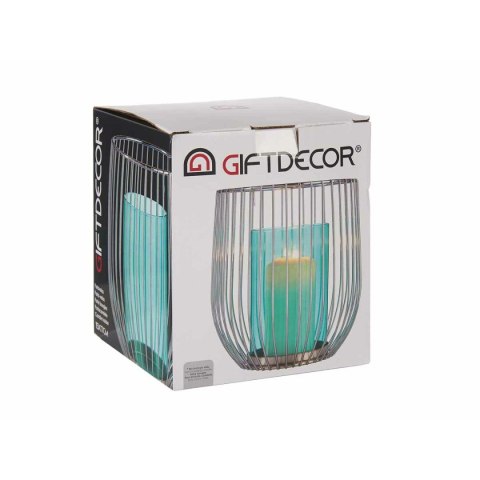 Świeczniki Gift Decor Niebieski Srebrzysty Srebro Metal Szkło 15 x 17 x 15 cm Klatka