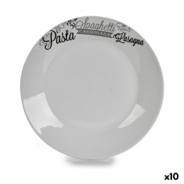 Płaski Talerz Ø 24,4 cm Biały Czarny Porcelana Pasta (10 Sztuk)