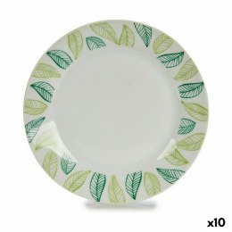 Talerz deserowy Kartki Biały Kolor Zielony Ø 19 cm Porcelana (10 Sztuk)