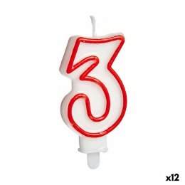 Świeca Urodziny Cyfry 3 Czerwony Biały (12 Sztuk)