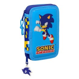 Piórnik Podwójny Sonic Speed Niebieski 12.5 x 19.5 x 4 cm (28 Części)
