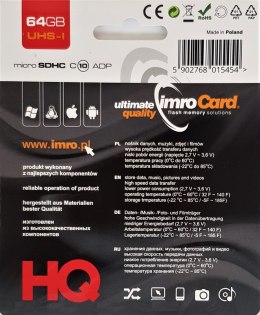 Zestaw kart pamięci IMRO 10/64G UHS-I ADP (64GB; Class 10, Class U1; + adapter)