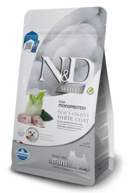 FARMINA N&D WHITE DOG SEA BASS, Spirulina and Fennel Adult Mini - sucha karma dla psów ras białych - 2 kg