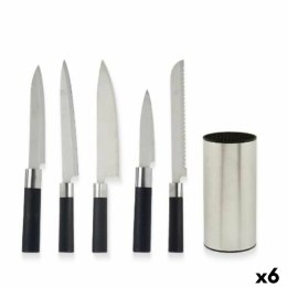 Zestaw noży kuchennych ze stojakiem Czarny Srebrzysty Stal nierdzewna Polietylen polipropylen ABS 11 x 35 x 11 cm (6 Sztuk)