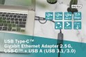 Karta sieciowa przewodowa USB 3.1 Typ C + USB A do 1x RJ45 2.5 Gigabit Ethernet 10/100/1000/2500Mbps