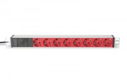 Listwa zasilająca PDU 19 cali Rack, 8x czerwone gniazdo schuko, 2.0m, 1x wtyk C14, 10A Aluminiowa