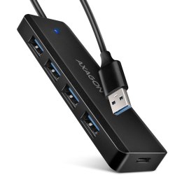 HUE-C1A 4-portowy hub USB 5Gbps Travel, USB-C power IN, kabel Type-A 19cm, USB-C dodatkowe zasilanie