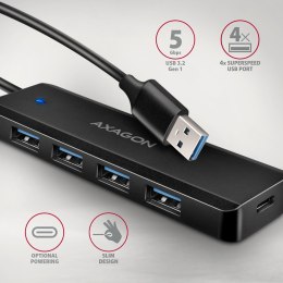 HUE-C1A 4-portowy hub USB 5Gbps Travel, USB-C power IN, kabel Type-A 19cm, USB-C dodatkowe zasilanie