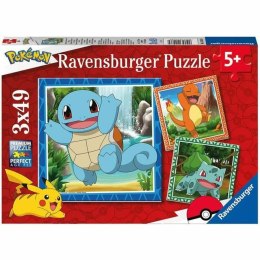 Zestaw 3 Puzzli Pokémon Ravensburger 05586 Bulbasaur, Charmander & Squirtle 147 Części