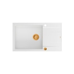 Zlewozmywak granitowy QUADRON EVAN 136 XL biały wpuszczany + syfon Push-2-Open w kolorze PVD