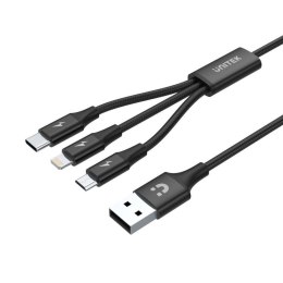 Kabel USB do Micro USB, USB-C i Lightning Unitek C14049BK Czarny 1,2 m