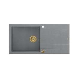 Zlewozmywak granitowy QUADRON EVAN 146 XL szary wpuszczany + syfon Push-2-Open w kolorze PVD
