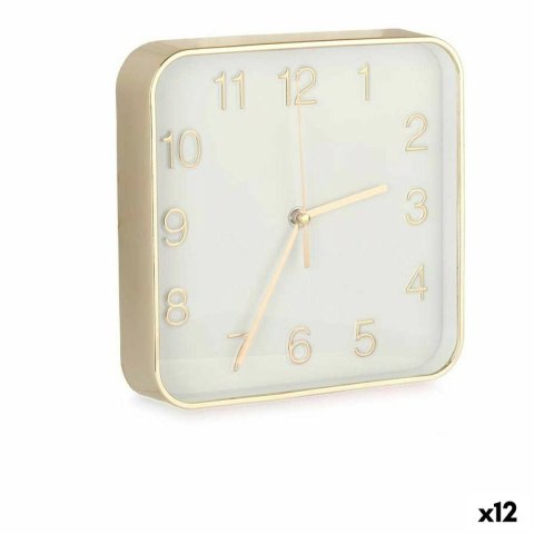 Zegar Ścienny Kwadratowy Złoty Szkło Plastikowy 19 x 19 x 3,5 cm (12 Sztuk)
