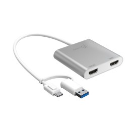 Adapter j5create USB-C to Dual HDMI Multi-Monitor Adapter (USB-C/USB3.1 m - 1x4K HDMI f + 1xHDMI f 20cm; kolor srebrny) JCA365-N