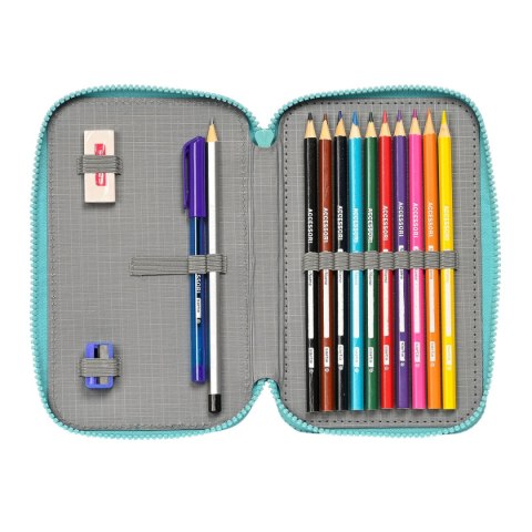 Piórnik Podwójny Baby Shark Surfing Niebieski Biały 12.5 x 19.5 x 4 cm (28 Części)