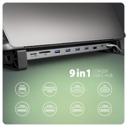 HMC-10HLS Wieloportowy hub USB 5Gbps 4x USB-A, HDMI 4K/60Hz, RJ-45, SD/microSD, PD 100W, 25cm USB-C kabel