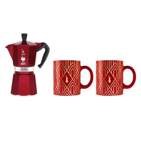 Bialetti - Deco Glamour - Moka Express 6tz Czerwona + 2 Kubki