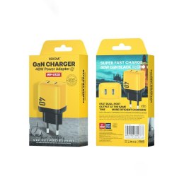 Ładowarka sieciowa 2x USB-C Super Fast Charger GaN 40W Żółta