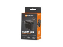 Ładowarka sieciowa Ribera GAN 1X USB-A + 1X USB-C 45W Czarna