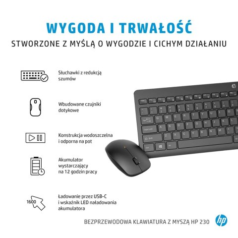 Zestaw klawiatura + mysz HP 230 Wireless Mouse and Keyboard Combo bezprzewodowe czarne 18H24AA