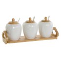 Pojemnik na Cukier DKD Home Decor Biały Naturalny Bambus Porcelana 31 x 9 x 7 cm 4 Części