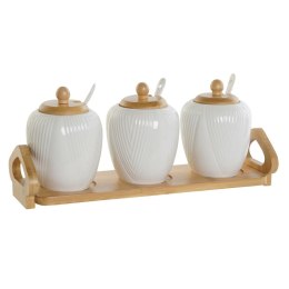 Pojemnik na Cukier DKD Home Decor Biały Naturalny Bambus Porcelana 31 x 9 x 7 cm 4 Części